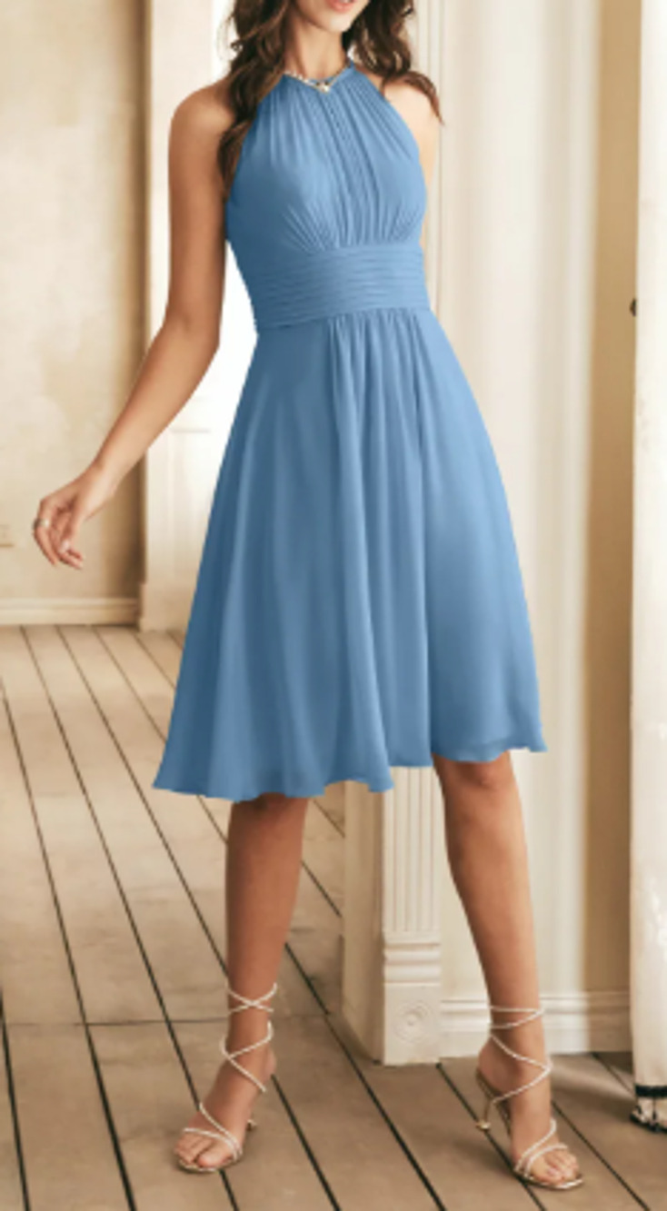 AW BRIDAL 4 S dusty blue Keziah chiffon wedding cocktail gala knee dress b39